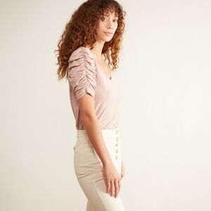 Nation LTD Short Puff Sleeve V-neck Veda Tshirt In Putty Size XS Women's